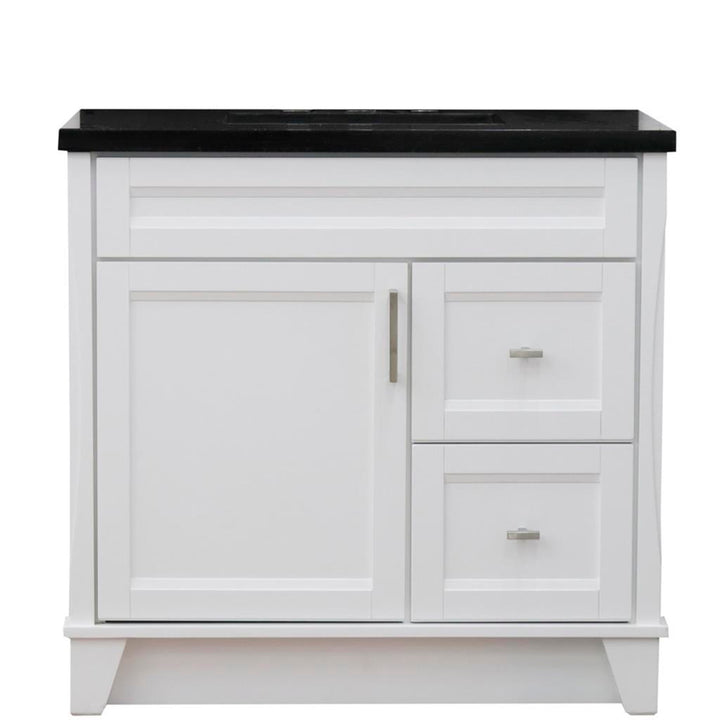 Bellaterra Home, Terni 37" White Vanity, Door on Left, Rectangle Sink on Center, Black Galaxy Granite#top-options_black-galaxy-granite-top