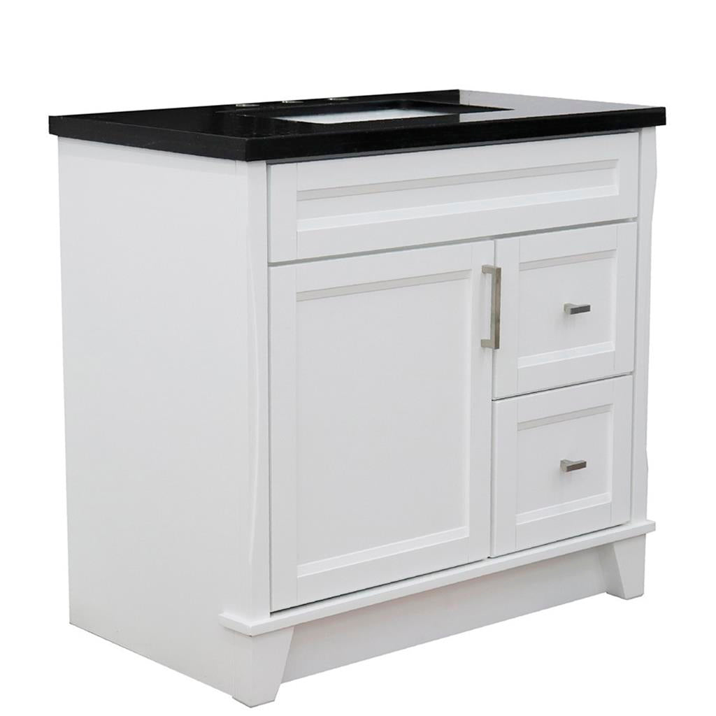 Bellaterra Home, Terni 37" White Vanity, Door on Left, Rectangle Sink on Center, Black Galaxy Granite#top-options_black-galaxy-granite-top