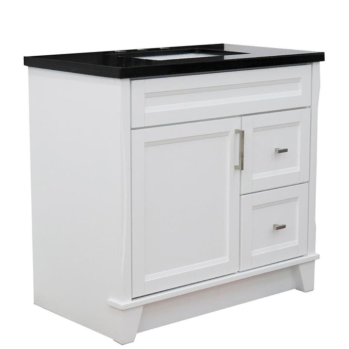 Bellaterra Home, Terni 37" White Vanity, Door on Left, Rectangle Sink on Center, Black Galaxy Granite#top-options_black-galaxy-granite-top