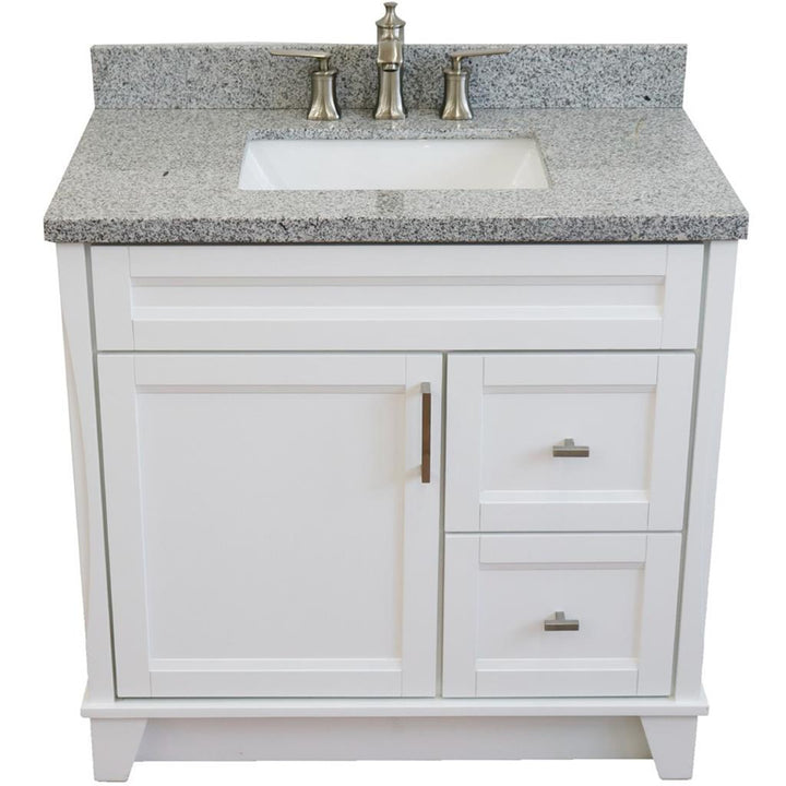 Bellaterra Home, Terni 37" White Vanity, Door on Left, Rectangle Sink on Center, Gray Granite#top-options_gray-granite-top