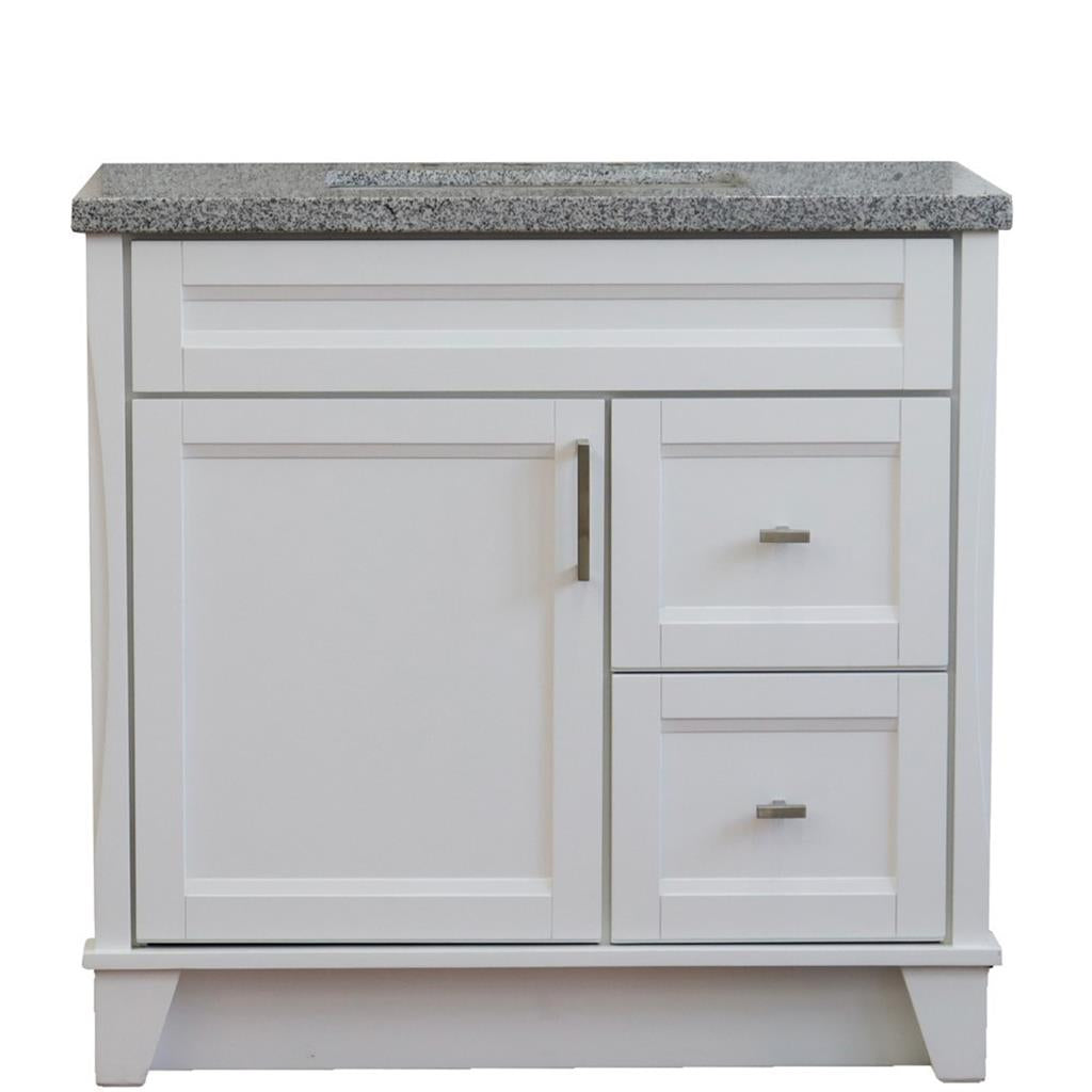Bellaterra Home, Terni 37" White Vanity, Door on Left, Rectangle Sink on Center, Gray Granite#top-options_gray-granite-top