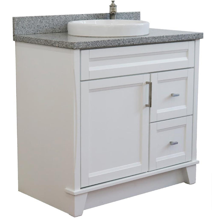 Bellaterra Home, Terni 37" White Vanity, Door on Left, Round Sink on Center, Gray Granite#top-options_gray-granite-top