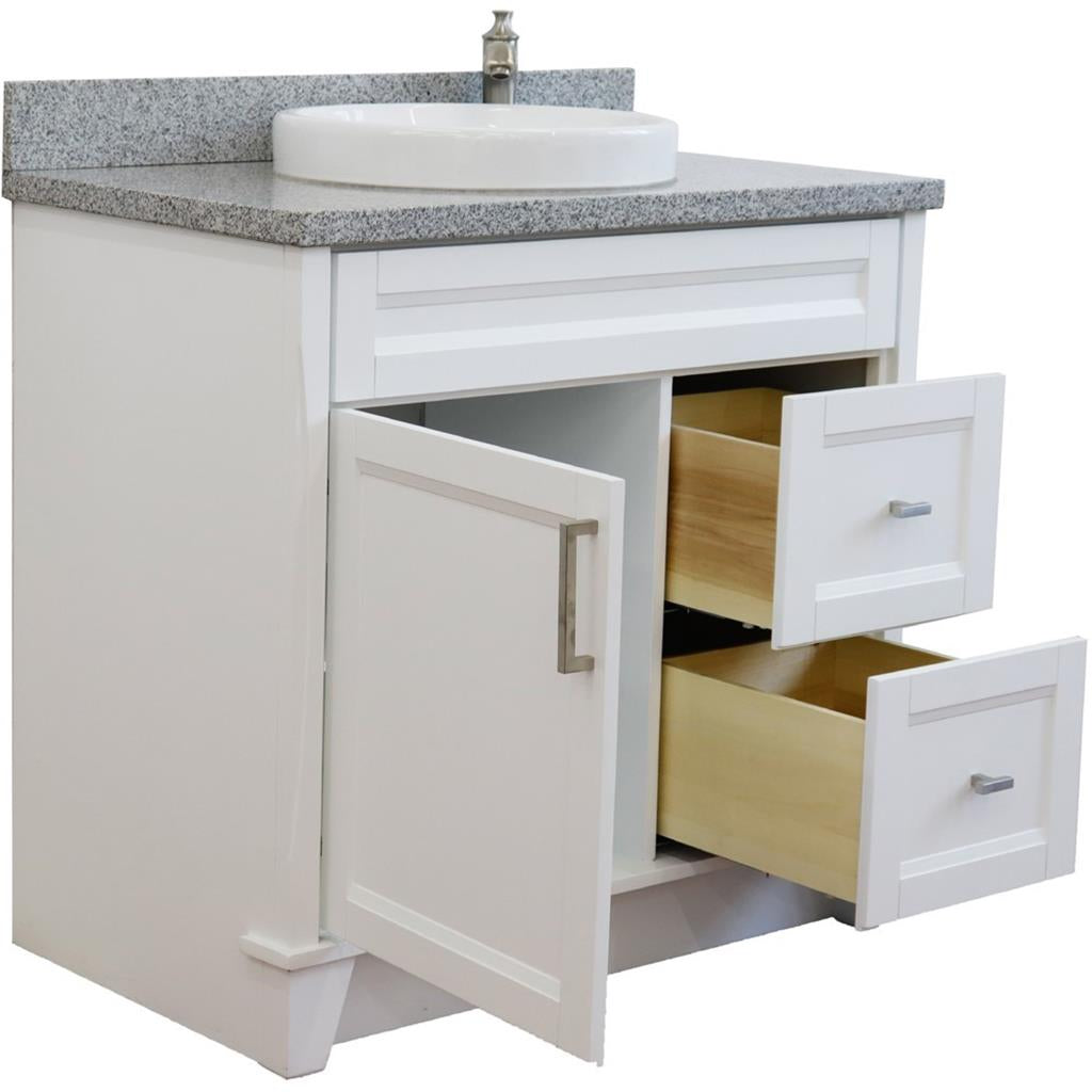 Bellaterra Home, Terni 37" White Vanity, Door on Left, Round Sink on Center, Gray Granite#top-options_gray-granite-top