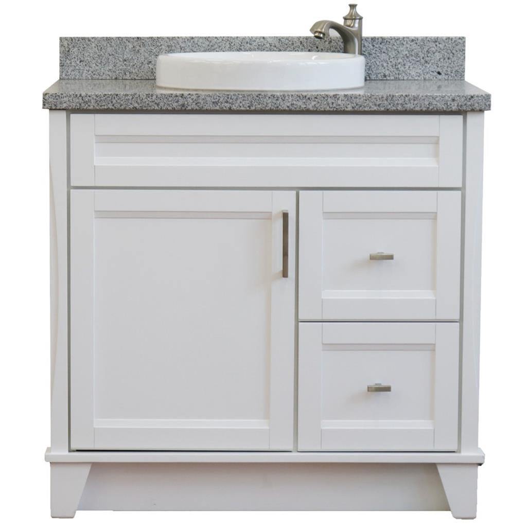 Bellaterra Home, Terni 37" White Vanity, Door on Left, Round Sink on Center, Gray Granite#top-options_gray-granite-top