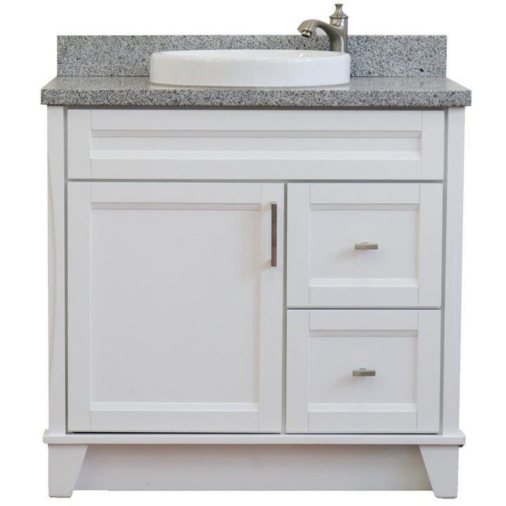 Bellaterra Home, Terni 37" White Vanity, Door on Left, Round Sink on Center, Gray Granite#top-options_gray-granite-top