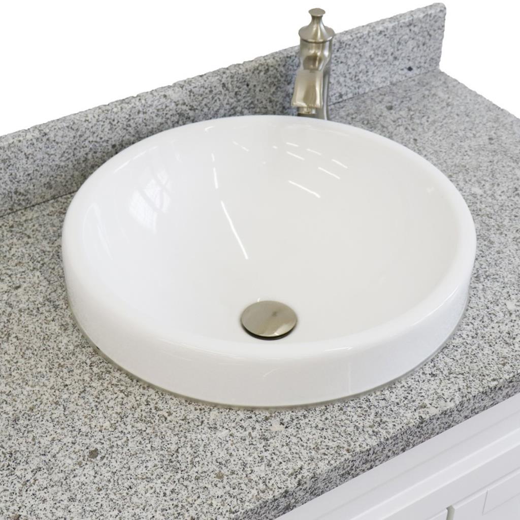 Bellaterra Home, Terni 37" White Vanity, Door on Left, Round Sink on Center, Gray Granite#top-options_gray-granite-top