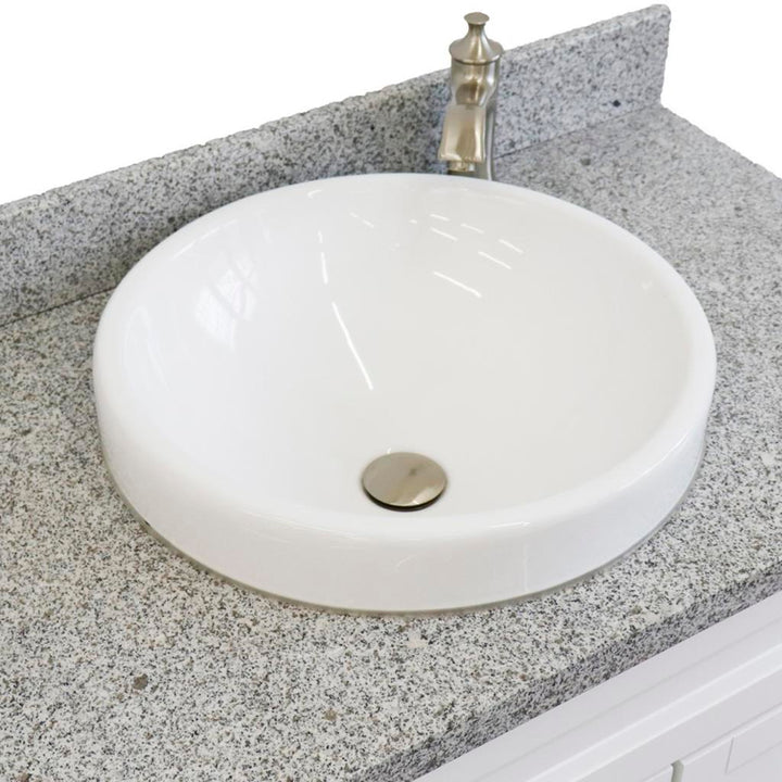 Bellaterra Home, Terni 37" White Vanity, Door on Left, Round Sink on Center, Gray Granite#top-options_gray-granite-top