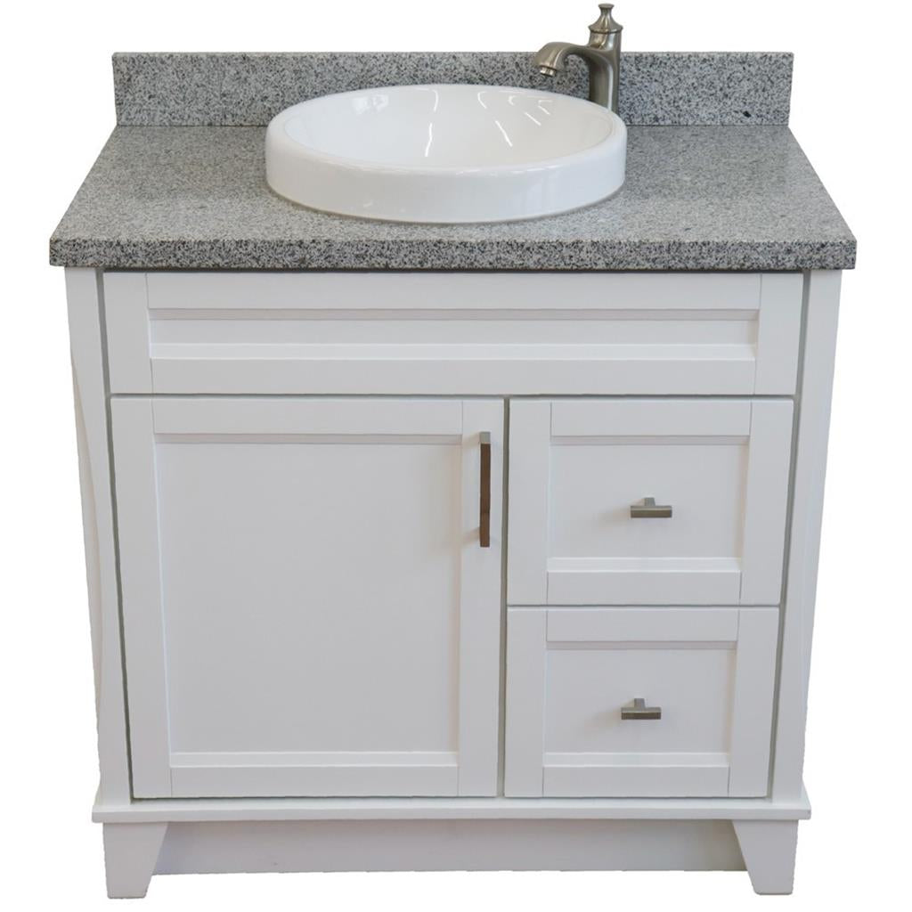 Bellaterra Home, Terni 37" White Vanity, Door on Left, Round Sink on Center, Gray Granite#top-options_gray-granite-top