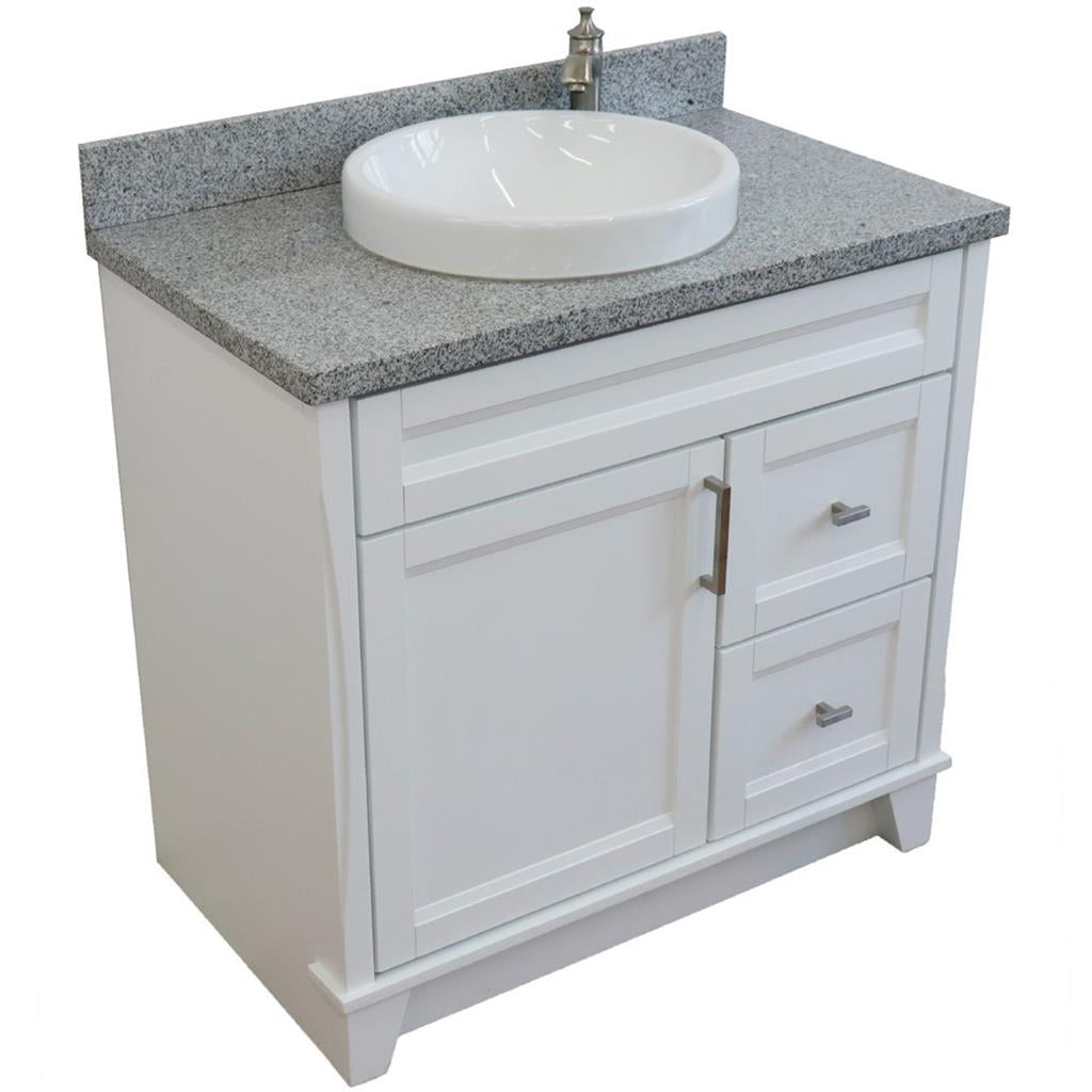 Bellaterra Home, Terni 37" White Vanity, Door on Left, Round Sink on Center, Gray Granite#top-options_gray-granite-top