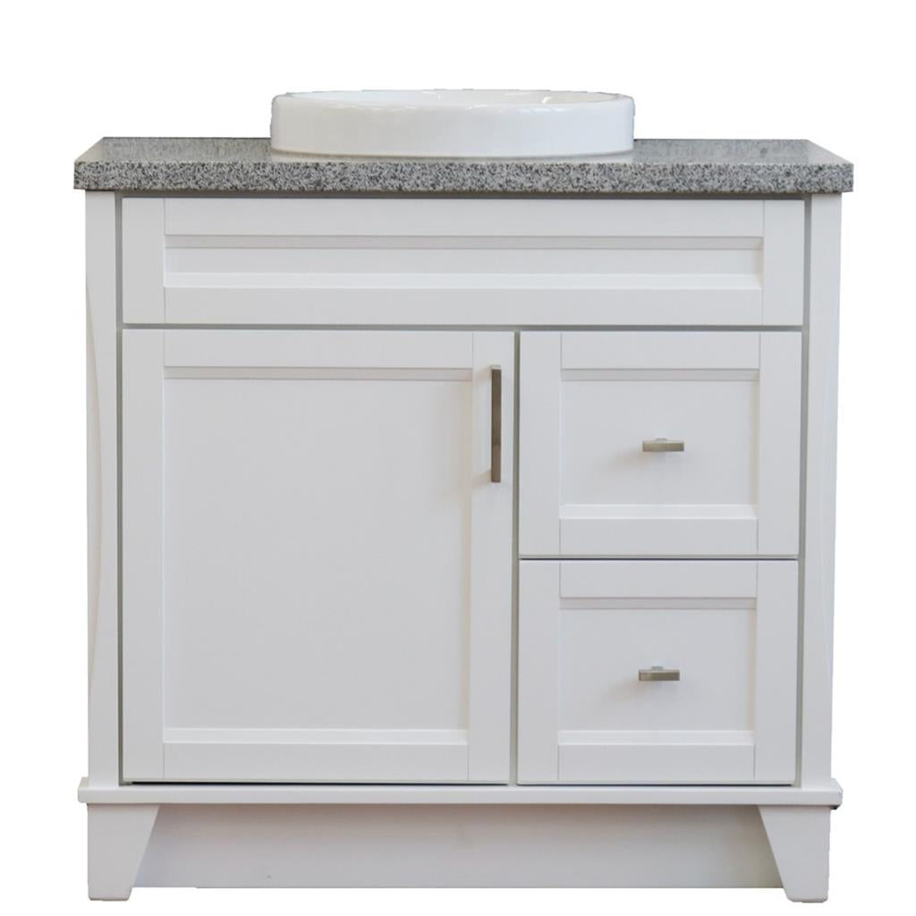 Bellaterra Home, Terni 37" White Vanity, Door on Left, Round Sink on Center, Gray Granite#top-options_gray-granite-top