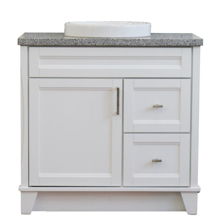 Bellaterra Home, Terni 37" White Vanity, Door on Left, Round Sink on Center, Gray Granite#top-options_gray-granite-top