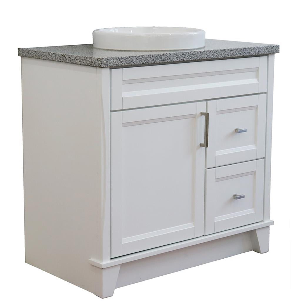 Bellaterra Home, Terni 37" White Vanity, Door on Left, Round Sink on Center, Gray Granite#top-options_gray-granite-top