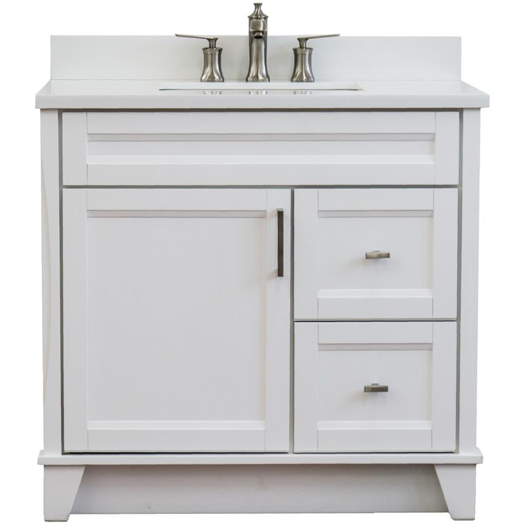Bellaterra Home, Terni 37" White Vanity, Door on Left, Rectangle Sink on Center, White Quartz#top-options_white-quartz-top