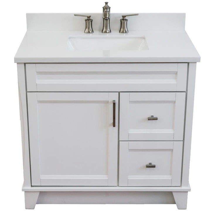 Bellaterra Home, Terni 37" White Vanity, Door on Left, Rectangle Sink on Center, White Quartz#top-options_white-quartz-top