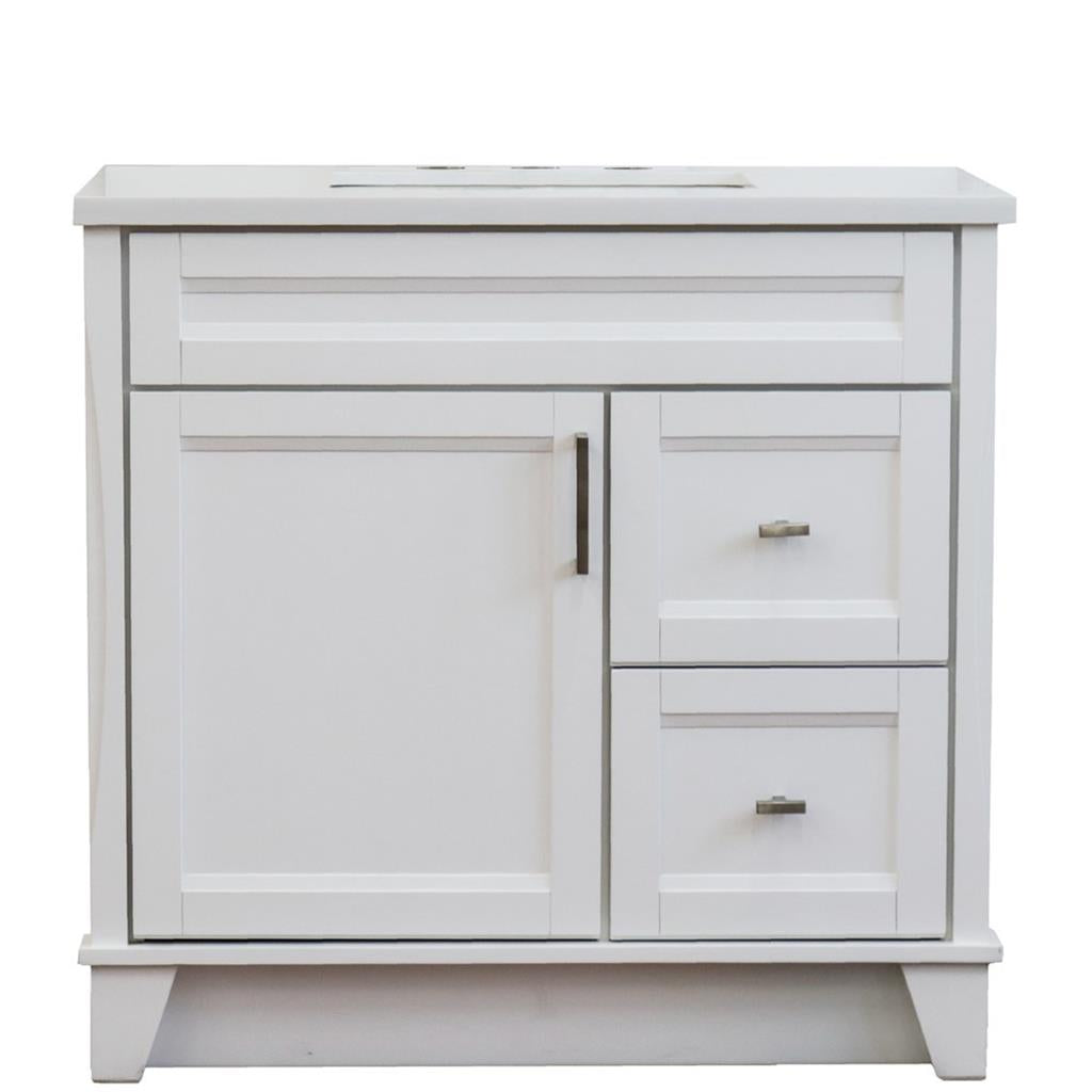 Bellaterra Home, Terni 37" White Vanity, Door on Left, Rectangle Sink on Center, White Quartz#top-options_white-quartz-top