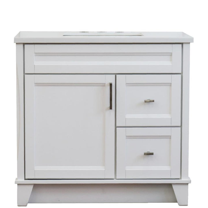 Bellaterra Home, Terni 37" White Vanity, Door on Left, Rectangle Sink on Center, White Quartz#top-options_white-quartz-top