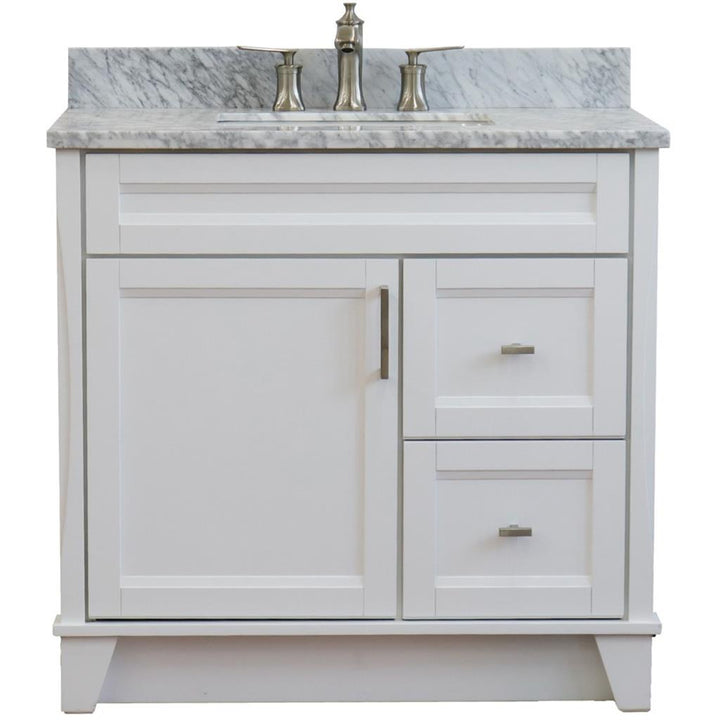 Bellaterra Home, Terni 37" White Vanity, Door on Left, Rectangle Sink on Center, White Carrara Marble#top-options_white-carrara-marble-top