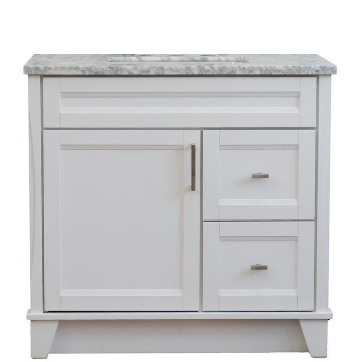 Bellaterra Home, Terni 37" White Vanity, Door on Left, Rectangle Sink on Center, White Carrara Marble#top-options_white-carrara-marble-top