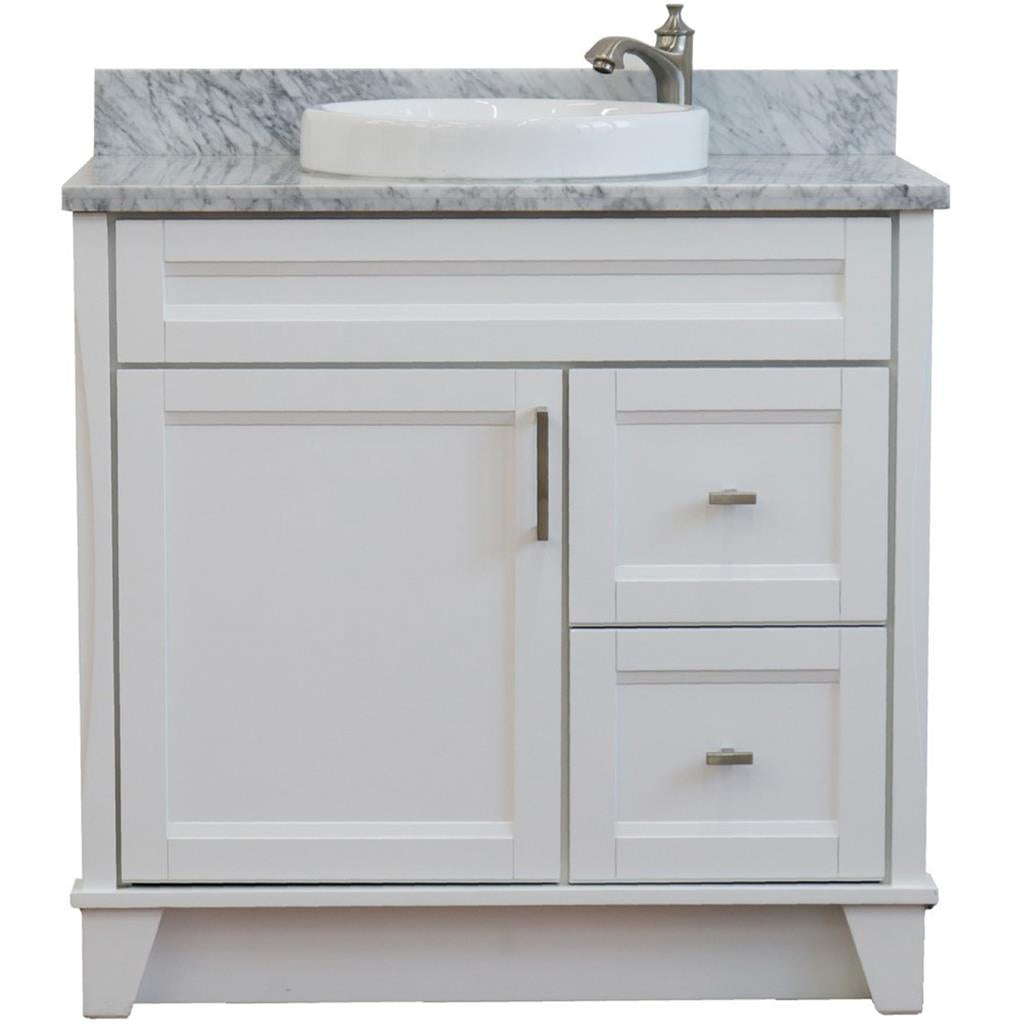 Bellaterra Home, Terni 37" White Vanity, Door on Left, Round Sink on Center, White Carrara Marble#top-options_white-carrara-marble-top