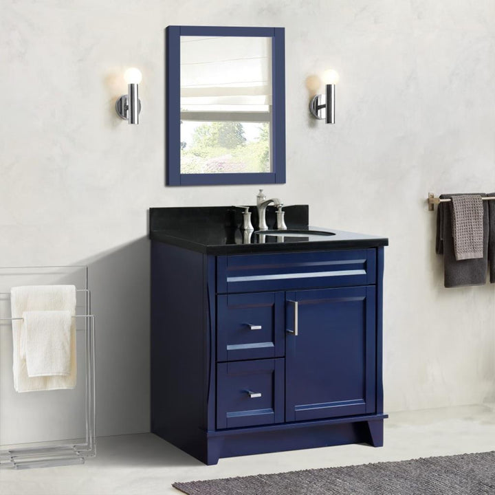 Bellaterra Home, Terni 37" Blue Vanity, Door on Right, Oval Sink on Right, Black Galaxy Granite#top-options_black-galaxy-granite-top