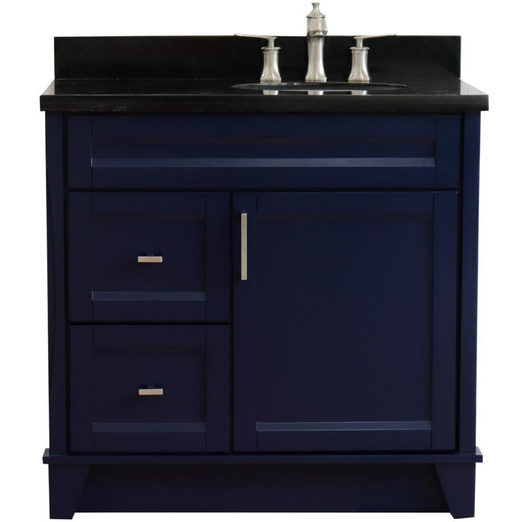 Bellaterra Home, Terni 37" Blue Vanity, Door on Right, Oval Sink on Right, Black Galaxy Granite#top-options_black-galaxy-granite-top