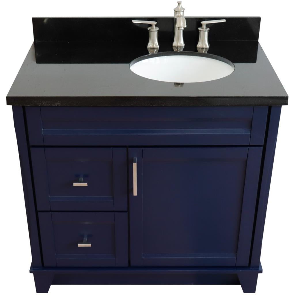 Bellaterra Home, Terni 37" Blue Vanity, Door on Right, Oval Sink on Right, Black Galaxy Granite#top-options_black-galaxy-granite-top