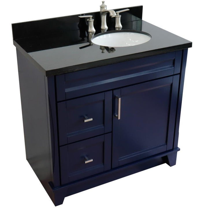 Bellaterra Home, Terni 37" Blue Vanity, Door on Right, Oval Sink on Right, Black Galaxy Granite#top-options_black-galaxy-granite-top