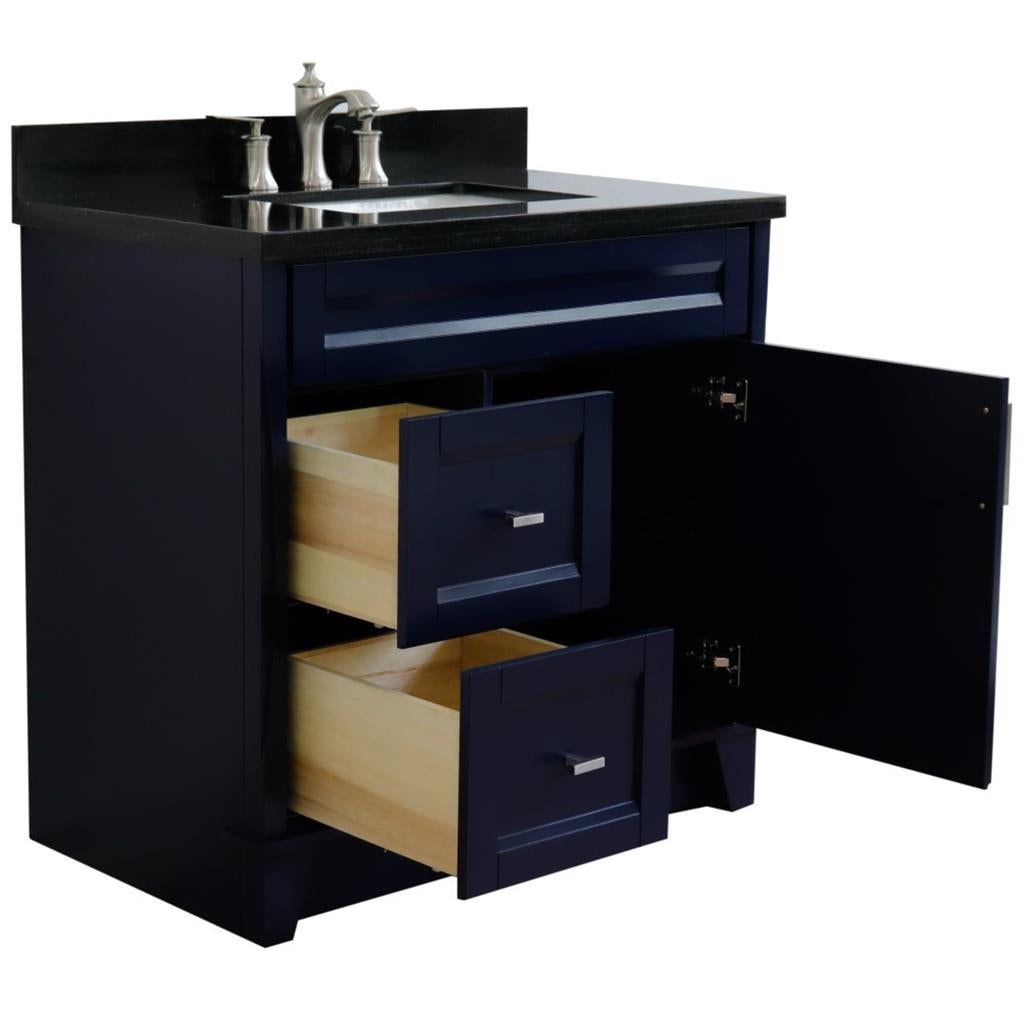 Bellaterra Home, Terni 37" Blue Vanity, Door on Right, Rectangle Sink on Center, Black Galaxy Granite#top-options_black-galaxy-granite-top
