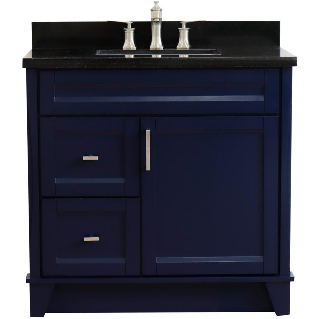 Bellaterra Home, Terni 37" Blue Vanity, Door on Right, Rectangle Sink on Center, Black Galaxy Granite#top-options_black-galaxy-granite-top