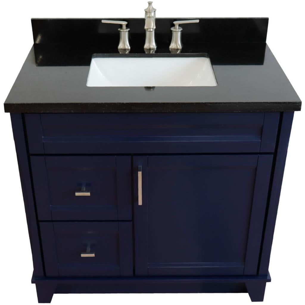 Bellaterra Home, Terni 37" Blue Vanity, Door on Right, Rectangle Sink on Center, Black Galaxy Granite#top-options_black-galaxy-granite-top