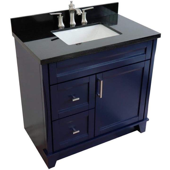 Bellaterra Home, Terni 37" Blue Vanity, Door on Right, Rectangle Sink on Center, Black Galaxy Granite#top-options_black-galaxy-granite-top