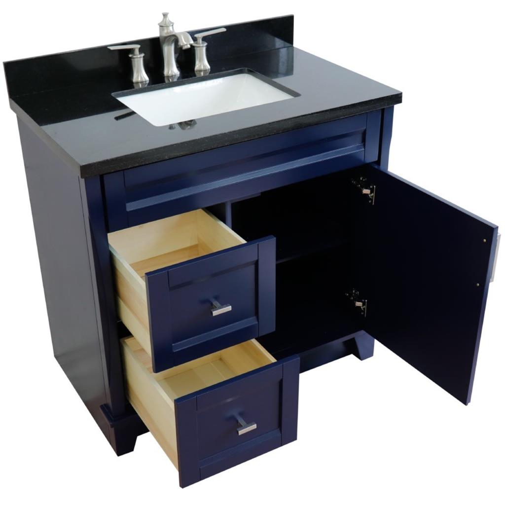 Bellaterra Home, Terni 37" Blue Vanity, Door on Right, Rectangle Sink on Center, Black Galaxy Granite#top-options_black-galaxy-granite-top