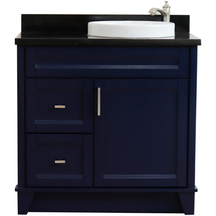 Bellaterra Home, Terni 37" Blue Vanity, Door on Right, Round Sink on Right, Black Galaxy Granite#top-options_black-galaxy-granite-top