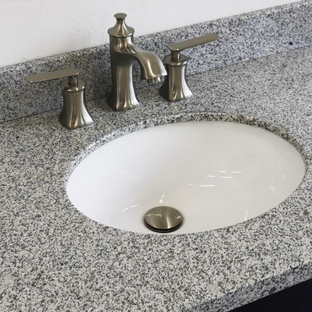 Bellaterra Home, Terni 37" Blue Vanity, Door on Right, Oval Sink on Center, Gray Granite#top-options_gray-granite-top
