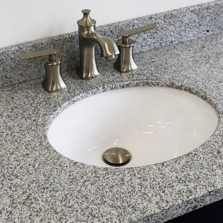 Bellaterra Home, Terni 37" Blue Vanity, Door on Right, Oval Sink on Center, Gray Granite#top-options_gray-granite-top