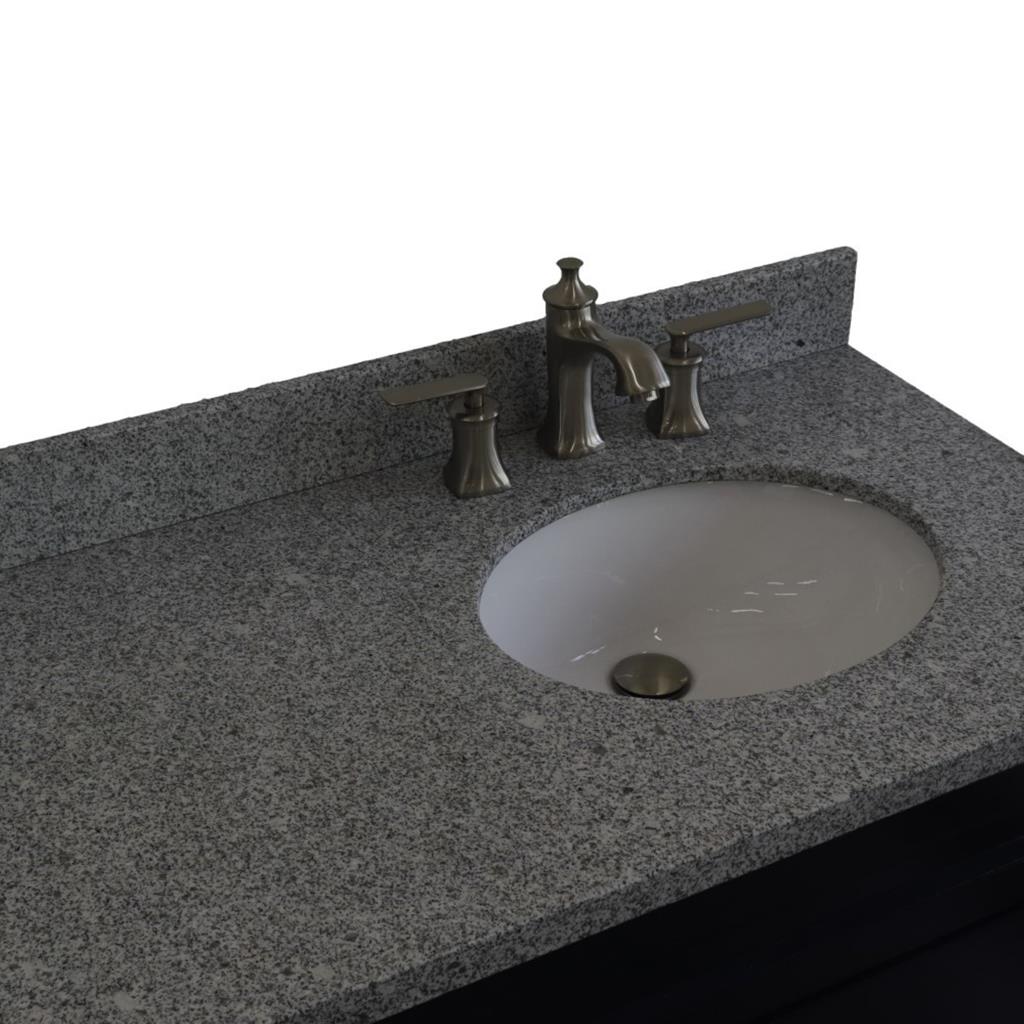 Bellaterra Home, Terni 37" Blue Vanity, Door on Right, Oval Sink on Right, Gray Granite#top-options_gray-granite-top