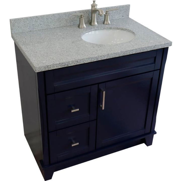 Bellaterra Home, Terni 37" Blue Vanity, Door on Right, Oval Sink on Right, Gray Granite#top-options_gray-granite-top