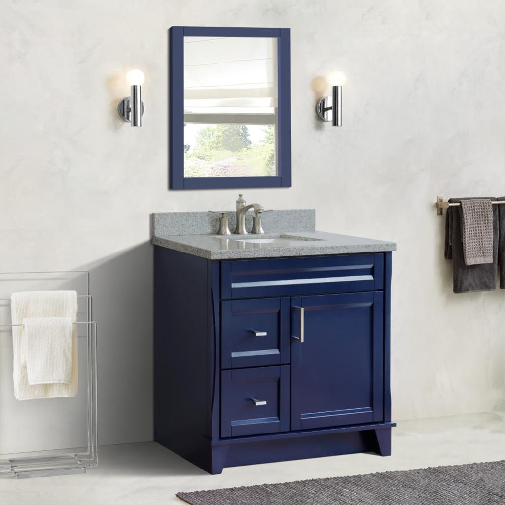 Bellaterra Home, Terni 37" Blue Vanity, Door on Right, Rectangle Sink on Center, Gray Granite#top-options_gray-granite-top