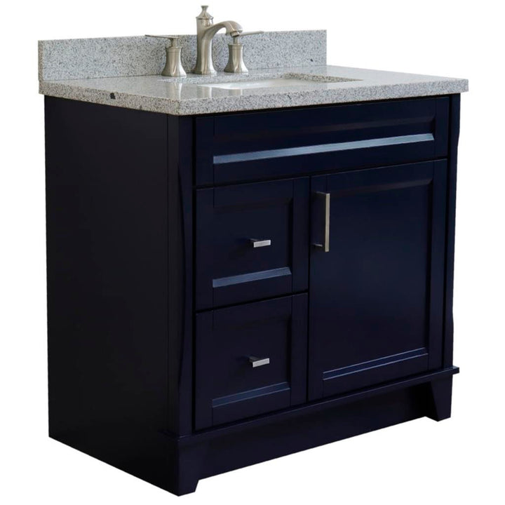 Bellaterra Home, Terni 37" Blue Vanity, Door on Right, Rectangle Sink on Center, Gray Granite#top-options_gray-granite-top
