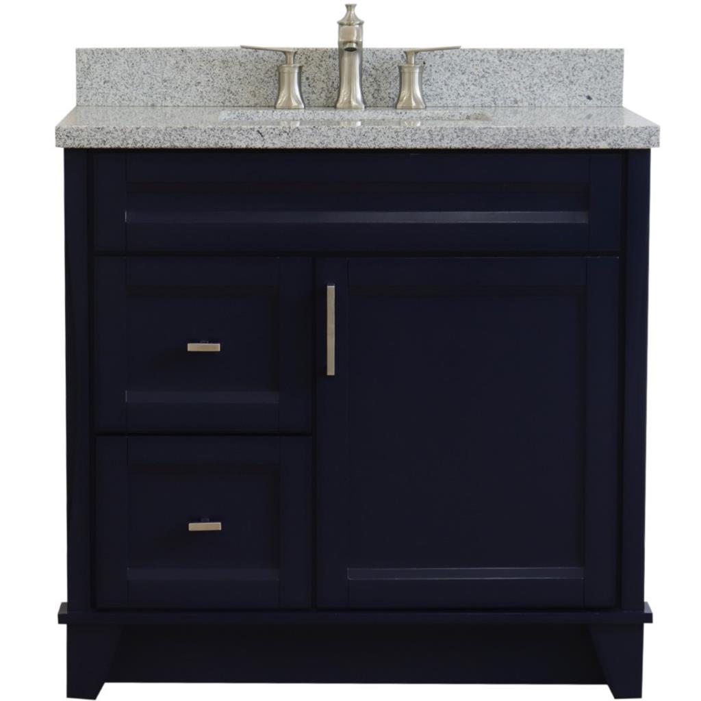 Bellaterra Home, Terni 37" Blue Vanity, Door on Right, Rectangle Sink on Center, Gray Granite#top-options_gray-granite-top