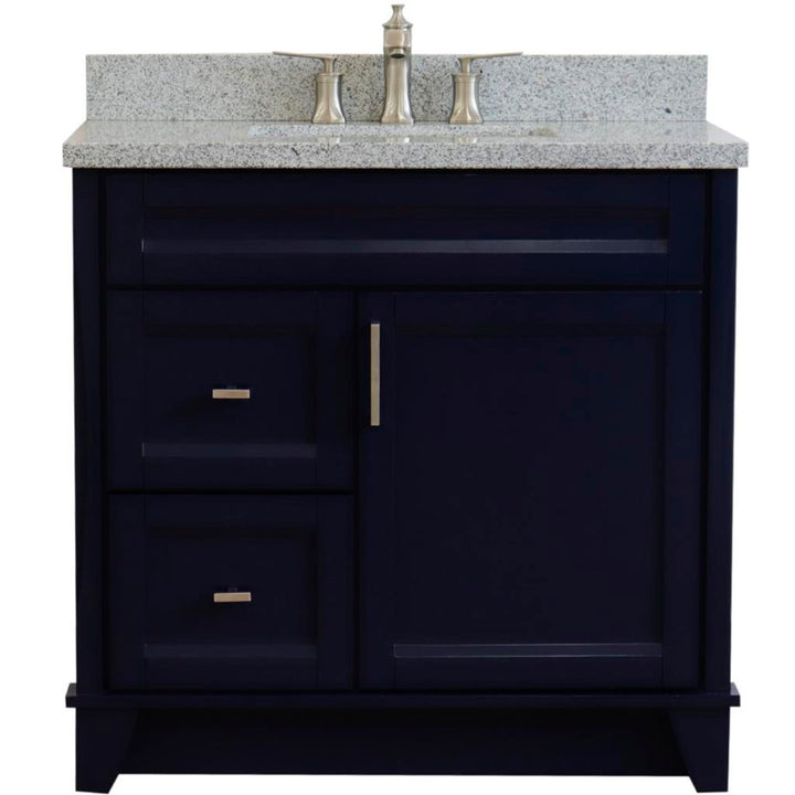 Bellaterra Home, Terni 37" Blue Vanity, Door on Right, Rectangle Sink on Center, Gray Granite#top-options_gray-granite-top