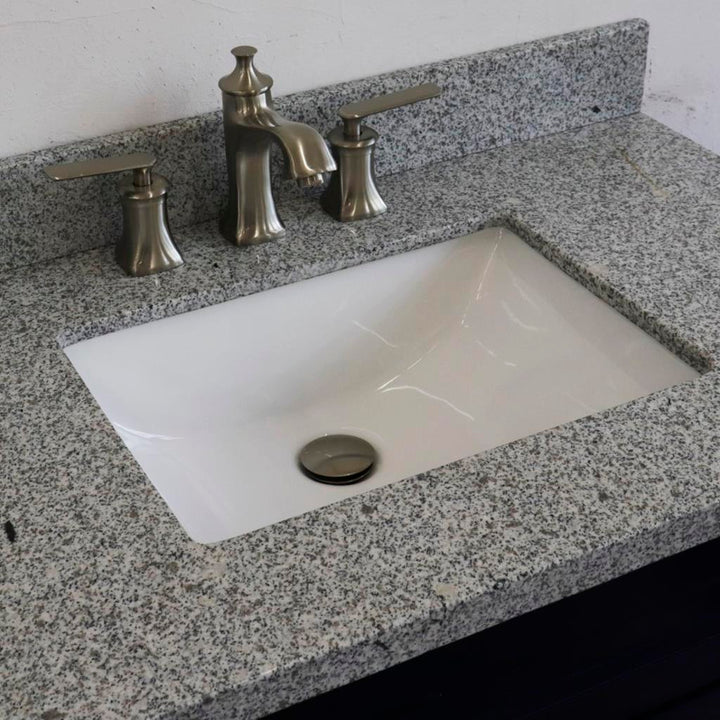 Bellaterra Home, Terni 37" Blue Vanity, Door on Right, Rectangle Sink on Center, Gray Granite#top-options_gray-granite-top