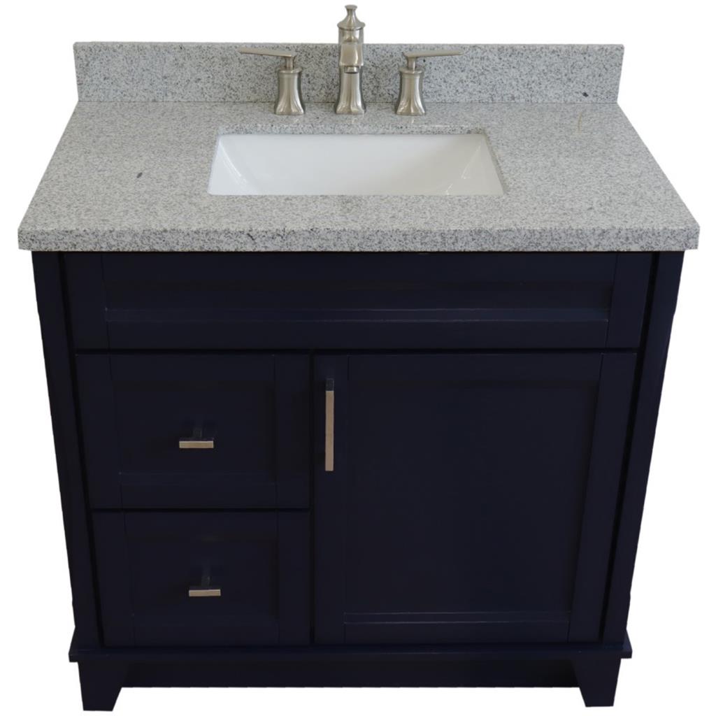 Bellaterra Home, Terni 37" Blue Vanity, Door on Right, Rectangle Sink on Center, Gray Granite#top-options_gray-granite-top
