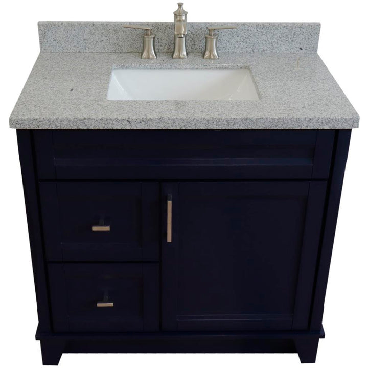 Bellaterra Home, Terni 37" Blue Vanity, Door on Right, Rectangle Sink on Center, Gray Granite#top-options_gray-granite-top
