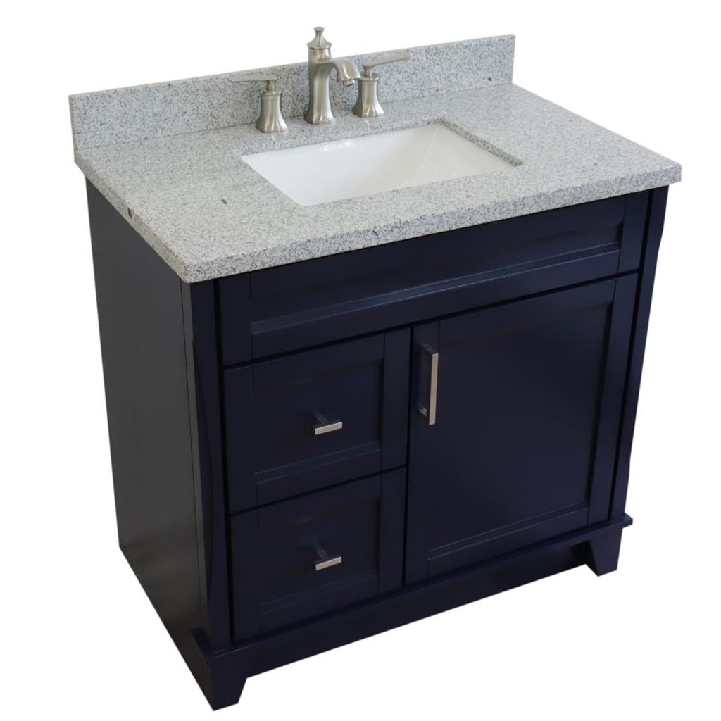 Bellaterra Home, Terni 37" Blue Vanity, Door on Right, Rectangle Sink on Center, Gray Granite#top-options_gray-granite-top