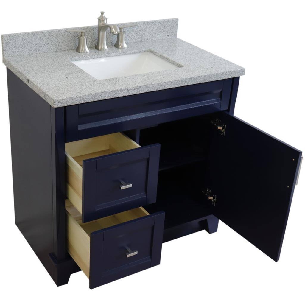 Bellaterra Home, Terni 37" Blue Vanity, Door on Right, Rectangle Sink on Center, Gray Granite#top-options_gray-granite-top