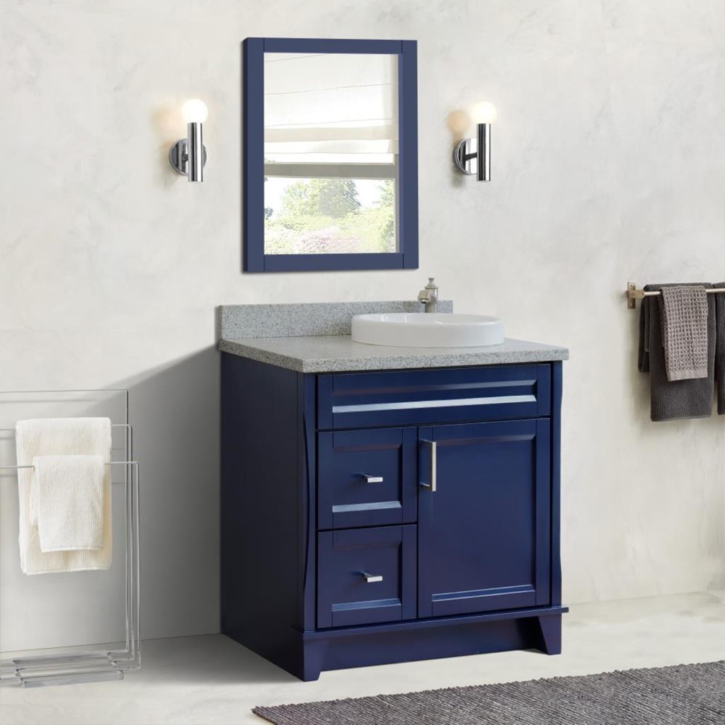 Bellaterra Home, Terni 37" Blue Vanity, Door on Right, Round Sink on Right, Gray Granite#top-options_gray-granite-top