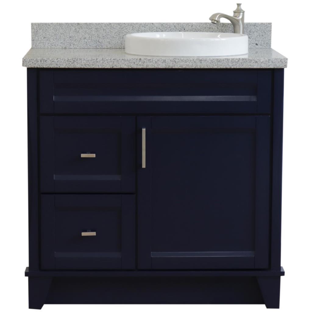 Bellaterra Home, Terni 37" Blue Vanity, Door on Right, Round Sink on Right, Gray Granite#top-options_gray-granite-top
