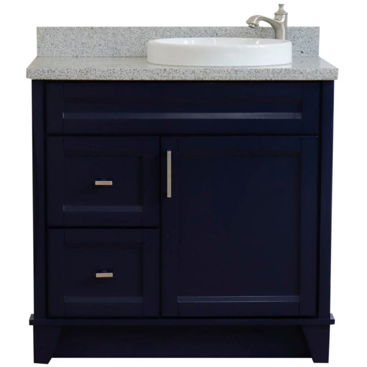 Bellaterra Home, Terni 37" Blue Vanity, Door on Right, Round Sink on Right, Gray Granite#top-options_gray-granite-top