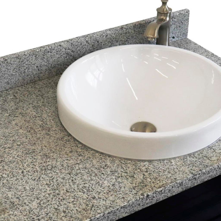 Bellaterra Home, Terni 37" Blue Vanity, Door on Right, Round Sink on Right, Gray Granite#top-options_gray-granite-top